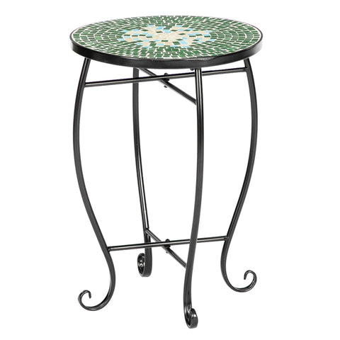 ZNTS Mosaic Round Terrace Bistro Table With Coloured Glass Green Flowers Mosaic 15824078