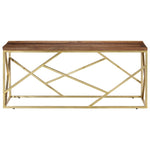 ZNTS Coffee Table Gold Stainless Steel and Solid Sleeper Wood 349942