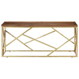 ZNTS Coffee Table Gold Stainless Steel and Solid Sleeper Wood 349942
