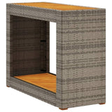 ZNTS Garden Side Table with Wooden Top Grey 100x40x75 cm Poly Rattan 366307