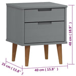 ZNTS Bedside Cabinet MOLDE Grey 40x35x48 cm Solid Wood Pine 350497