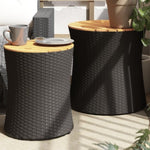 ZNTS Garden Side Tables 2 pcs with Wooden Top Black Poly Rattan 366288