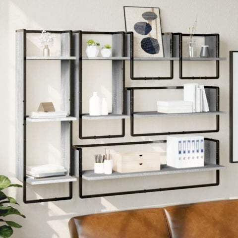 ZNTS 6 Piece Wall Shelf Set with Bars Grey Sonoma Engineered Wood 836316