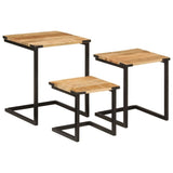 ZNTS Nesting Coffee Tables 3 pcs Solid Wood Mango and Iron 358561