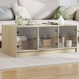 ZNTS Coffee Table with Glass Doors Sonoma Oak 102x50x42 cm 836415