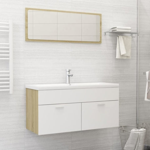 ZNTS Bathroom Furniture Set White and Sonoma Oak Engineered Wood 3070897