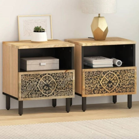 ZNTS Bedside Cabinets 2 pcs 40x33x46 cm Solid Wood Mango 358219