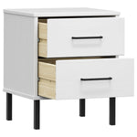 ZNTS Bedside Cabinet with Metal Legs White Solid Wood Pine OSLO 350975