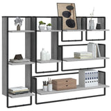 ZNTS 6 Piece Wall Shelf Set with Bars Grey Sonoma Engineered Wood 836316