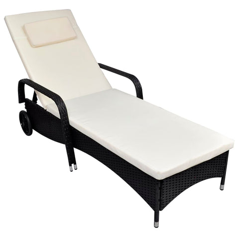 ZNTS Sun Lounger with Wheels Poly Rattan Black 42482