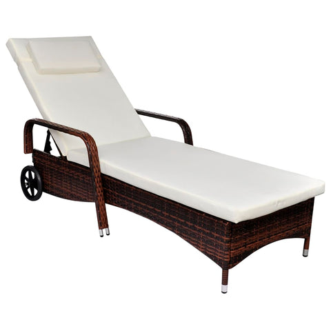 ZNTS Sun Lounger with Wheels Poly Rattan Brown 42483