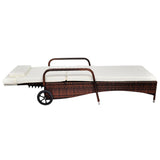 ZNTS Sun Lounger with Wheels Poly Rattan Brown 42483