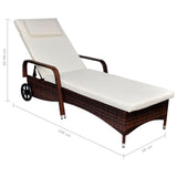 ZNTS Sun Lounger with Wheels Poly Rattan Brown 42483