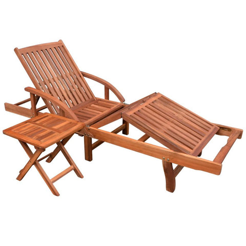 ZNTS Sun Lounger with Table Solid Acacia Wood 42594