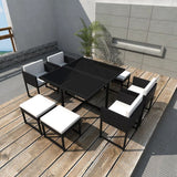ZNTS 9 Piece Outdoor Dining Set with Cushions Poly Rattan Black 42762