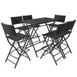 ZNTS 7 Piece Folding Outdoor Dining Set Steel Poly Rattan Black 42878