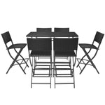 ZNTS 7 Piece Folding Outdoor Dining Set Steel Poly Rattan Black 42878