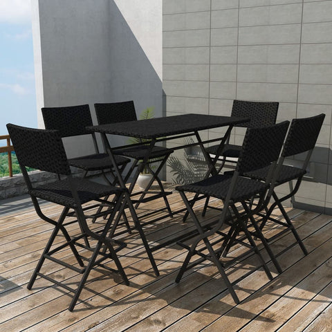 ZNTS 7 Piece Folding Outdoor Dining Set Steel Poly Rattan Black 42878
