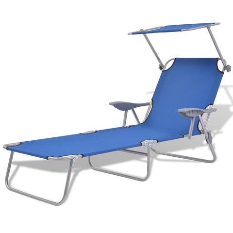 ZNTS Sun Lounger with Canopy Steel Blue 42931