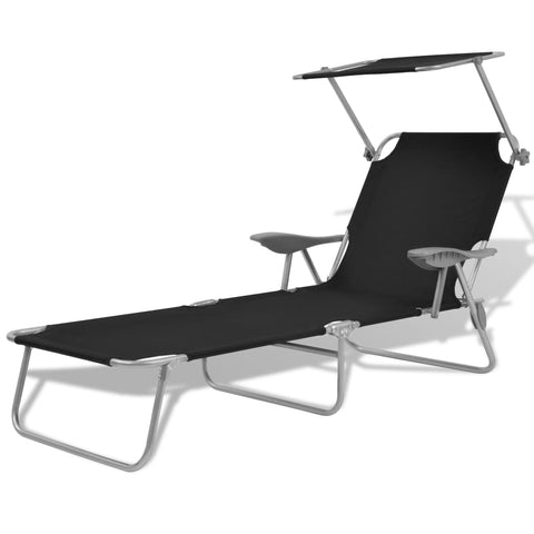 ZNTS Sun Lounger with Canopy Steel Black 42932
