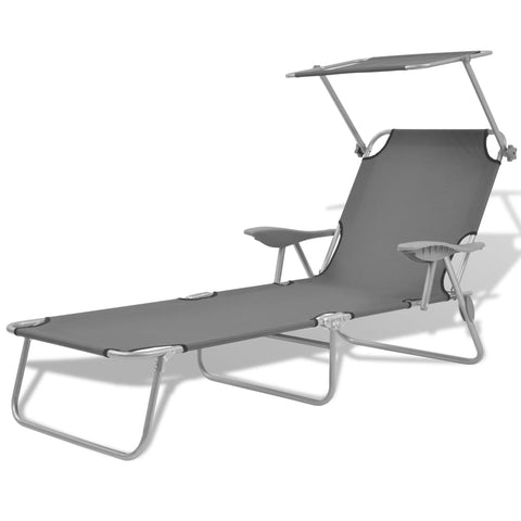 ZNTS Sun Lounger with Canopy Steel Grey 42934