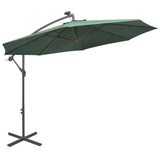 ZNTS Hanging Parasol with LED Lighting 300 cm Green Metal Pole 42969