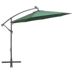 ZNTS Hanging Parasol with LED Lighting 300 cm Green Metal Pole 42969