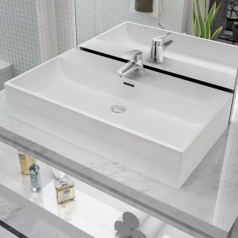 ZNTS Basin with Faucet Hole Ceramic White 76x42.5x14.5 cm 142348