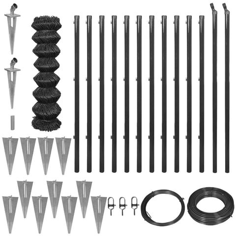 ZNTS Chain Link Fence with Spike Anchors 1.5x25 m Grey 142462