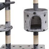 ZNTS Cat Tree with Sisal Scratching Posts 125 cm Paw Prints Grey 170481