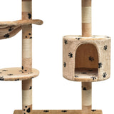 ZNTS Cat Tree with Sisal Scratching Posts 125 cm Paw Prints Beige 170483