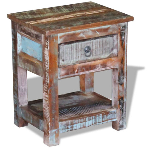 ZNTS Side Table with 1 Drawer Solid Reclaimed Wood 43x33x51 cm 243456