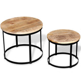 ZNTS Two Piece Coffee Table Set Rough Mango Wood Round 40 cm/50 cm 244006