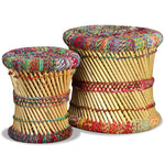 ZNTS Stools with Chindi Details 2 pcs Multicolour Bamboo 244216