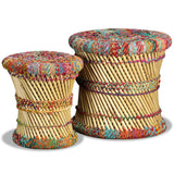 ZNTS Stools with Chindi Details 2 pcs Multicolour Bamboo 244216
