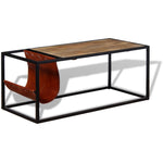 ZNTS Coffee Table with Genuine Leather Magazine Holder 110x50x45 cm 244241