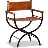 ZNTS Folding Chair Black and Brown Real Leather 244252