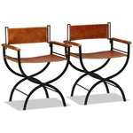 ZNTS Folding Chairs 2 pcs Black and Brown Real Leather 244253