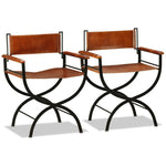 ZNTS Folding Chairs 2 pcs Black and Brown Real Leather 244253