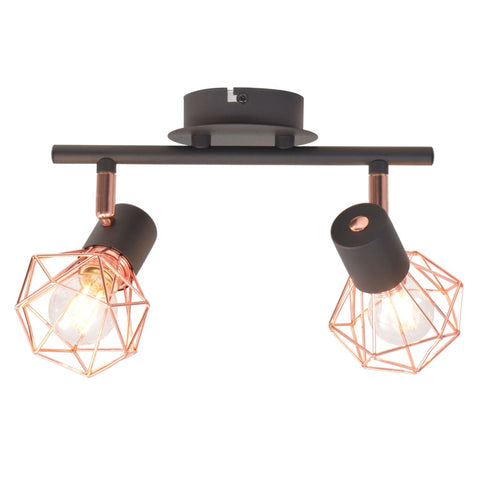 ZNTS Ceiling Lamp with 2 Spotlights E14 Black and Copper 244389