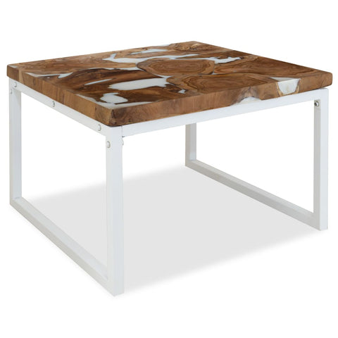 ZNTS Coffee Table Teak Resin 60x60x40 cm White and Brown 244554