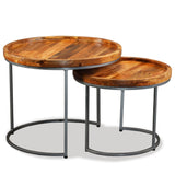 ZNTS Side Table Set 2 Pieces Solid Mango Wood 244585