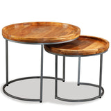 ZNTS Side Table Set 2 Pieces Solid Mango Wood 244585