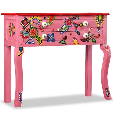 ZNTS Console Table Solid Mango Wood Pink Hand Painted 244597