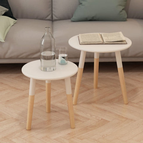 ZNTS Side Table Set 2 Pieces Solid Pinewood White 244734