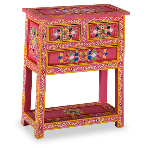 ZNTS Sideboard with Drawers Solid Mango Wood Pink Hand Painted 244841