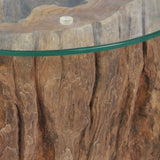 ZNTS Coffee Table Teak Glass 50x40 cm 245069