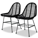 ZNTS Dining Chairs 2 pcs Black Natural Rattan 244571