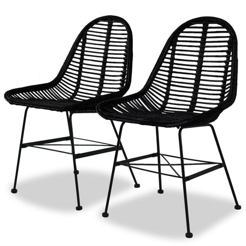 ZNTS Dining Chairs 2 pcs Black Natural Rattan 244571