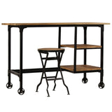 ZNTS Desk with Folding Stool Solid Mango Wood 115x50x76 cm 245261